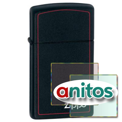  ZIPPO SLIM BLACK MATTE LOGO BORDER 1618ZB