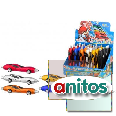 Автоматическая шариковая ручка-игрушка: ГОНОЧНАЯ МАШИНА; цвет металлик /ассорти/, корпус в форме машины /13 см/, цвет чернил-синий, 0,5 mm.