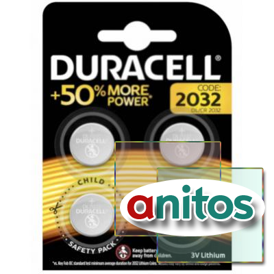 батарейка дисковая литиевая Duracell CR2032/4BL