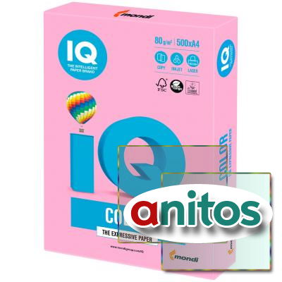 Бумага IQ color, А4, 80 г/м2, 500 л., неон, розовая, NEOPI