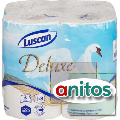 Бумага туалетная Luscan Deluxe 3сл бел 100%цел втул 19,35м 155л 8рул/уп