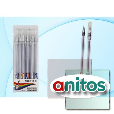 Гелевая ручка: прозрачный корпус, металлический наконечник, в пластиковой упаковке 12 штук, цвет чернил-серебро.,0,6 mm.