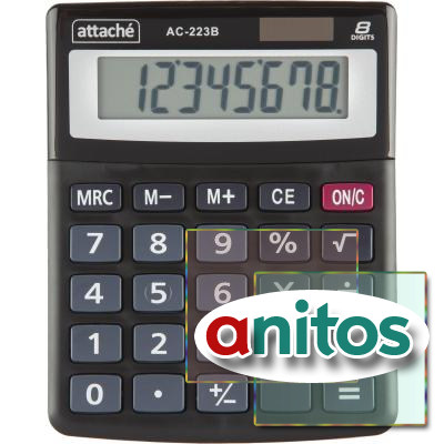 Калькулятор настольный Attache, AС-223B,8р,двойное питание, черн