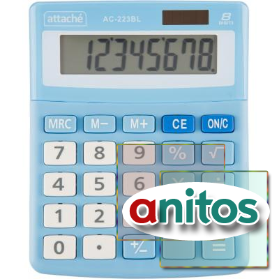 Калькулятор настольный Attache, AС-223BL,8р,двойное питание, голубой