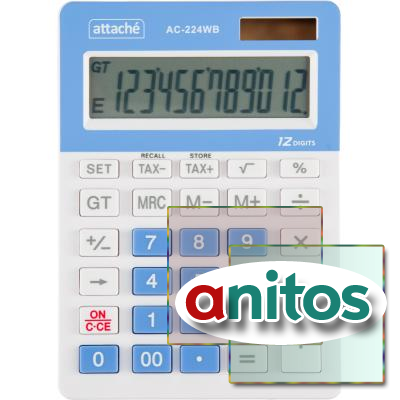Калькулятор настольный Attache, AС-224WB,12р,двойное питание, бело-синий