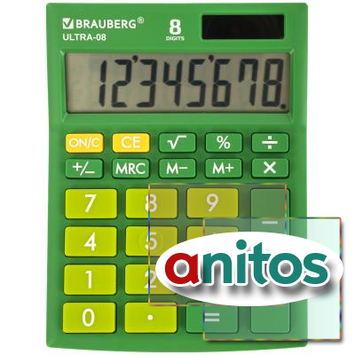 Калькулятор настольный BRAUBERG ULTRA-08-GN, КОМПАКТНЫЙ (154x115 мм), 8 разрядов, двойное питание, ЗЕЛЕНЫЙ, 250509