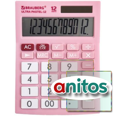 Калькулятор настольный BRAUBERG ULTRA PASTEL-12-PK (192x143 мм), 12 разрядов, двойное питание, РОЗОВЫЙ, 250503