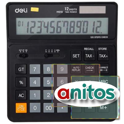 Калькулятор настольный Deli EM01020 черный 12-разр.Функция вычисл.налога