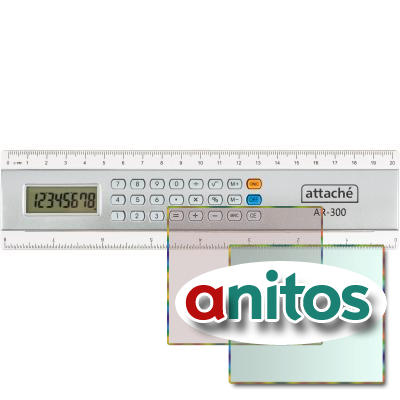 Калькулятор настольный с линейкой Attache AR-300, 8р., пит. от бат., серый