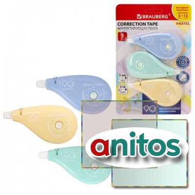 �������������� ����� BRAUBERG PASTEL 5 �� � 12 �, ����������� ���������� 90�, �������� �������� 3 ����� � ��������,�������� ���������,272489