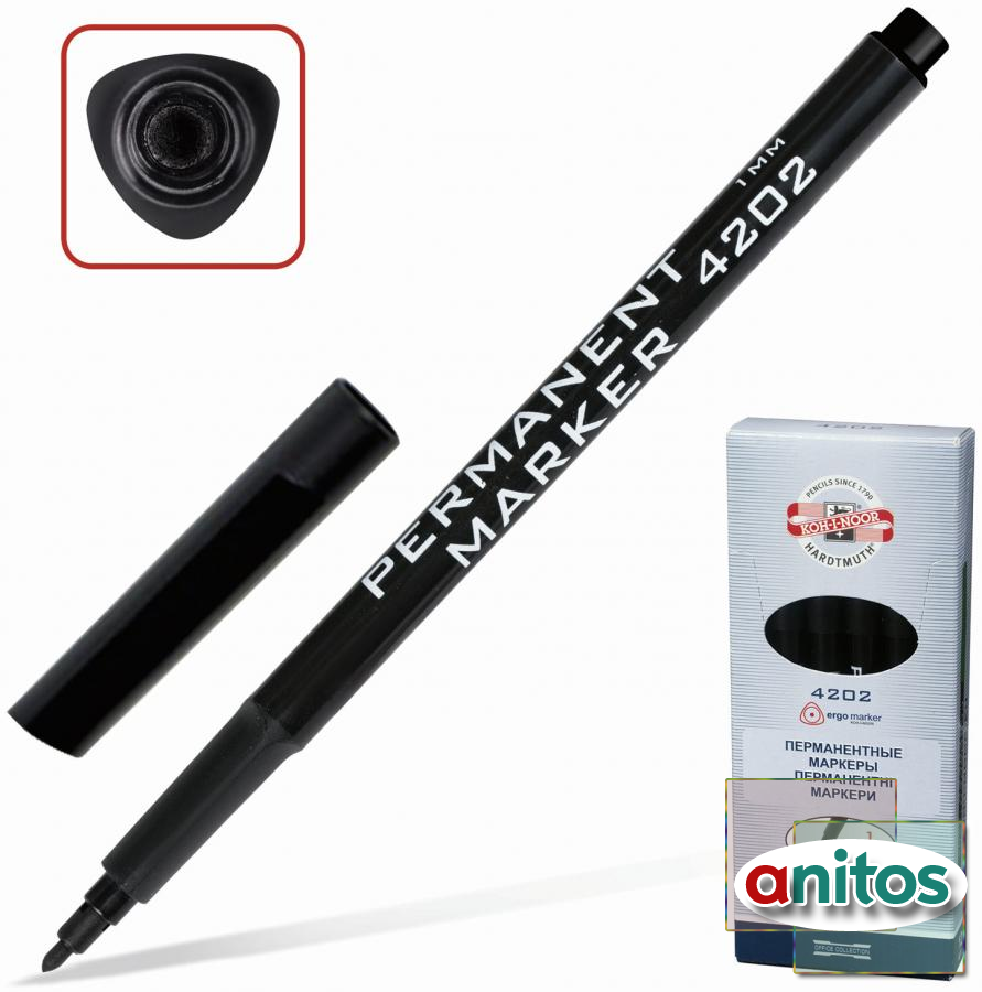 Маркер перманентный (нестираемый) KOHINOOR, ЧЕРНЫЙ, круглый