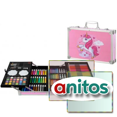 Набор для детского творчества: кейс с замочками, /розовый цвет/, с ручкой и элементами металла; 145 предметов