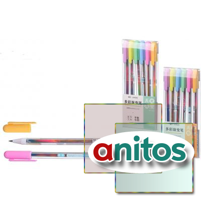 Набор гелевых ручек: многоцветный радужный стержень;  цветной колпачок, пластиковая упаковка с европодвесом; 0,8mm, 6 цветов.