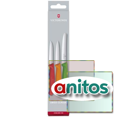 Набор из 3 ножей для овощей VICTORINOX: красный нож 8 см, оранжевый нож 8 см, зелёный нож 11 см