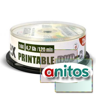   DVD-R Printable, 16x, Mirex, Cake/25, UL130028A1M