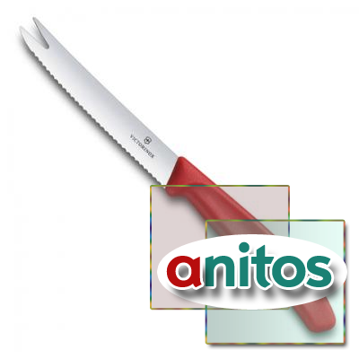Нож Victorinox для сыра и колбасок, лезвие 11 см волнистое, красный