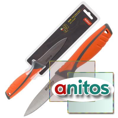 Нож с прорезиненной рукояткой ARCOBALENO MAL-04AR для овощей, 9,5 см, т.м. Mallony