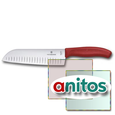 Нож сантоку VICTORINOX SwissClassic, рифлёное лезвие 17 см, красный, в подарочной коробке