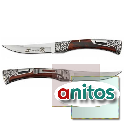 Нож складной Stinger, 114 мм, рукоять:нержавеющая сталь/дерево, (коричневый) с клипом, подар.коробка