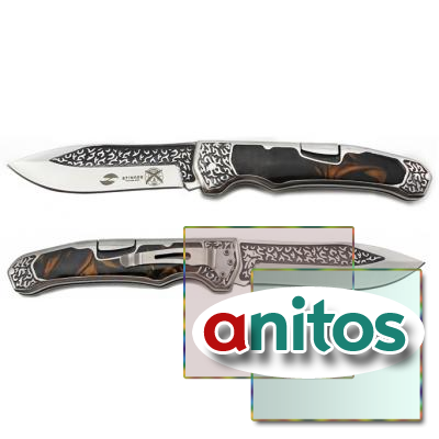 Нож складной Stinger, 117 мм, рукоять:нержавеющая сталь/дерево,(коричневый) с клипом, подар.коробка