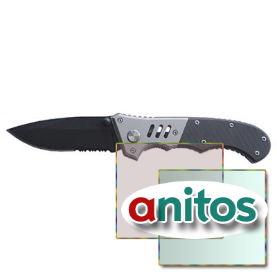 Нож складной Stinger, 80 мм (черный), рукоять: сталь/пластик (сереб-черн), с клипом, коробка картон