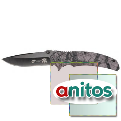 Нож складной Stinger, 84 мм (черный), рукоять: алюминий (черн. камуфляж), картонная коробка