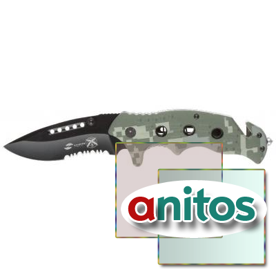 Нож складной Stinger, 95 мм, (чёрный), материал рукояти: алюминий (зелёный камуфляж)