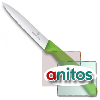 Нож Victorinox для очистки овощей, лезвие 10 см волнистое, зеленый