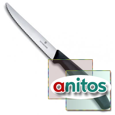 Нож Victorinox для стейка, лезвие 11 см волнистое, черный