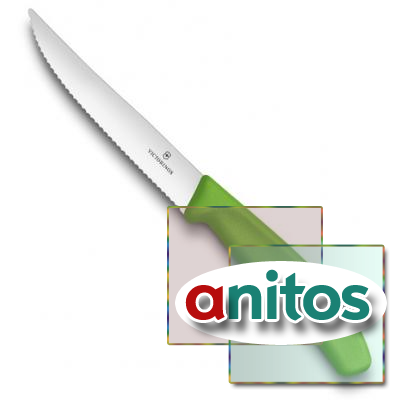 Нож Victorinox для стейков и пиццы, 12 см волнистое, зеленый