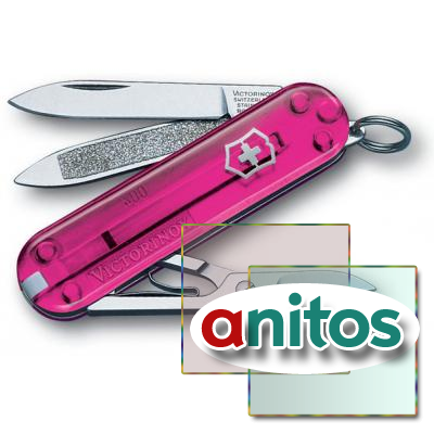Нож-брелок VICTORINOX Classic, 58 мм, 7 функций, полупрозрачный розовый