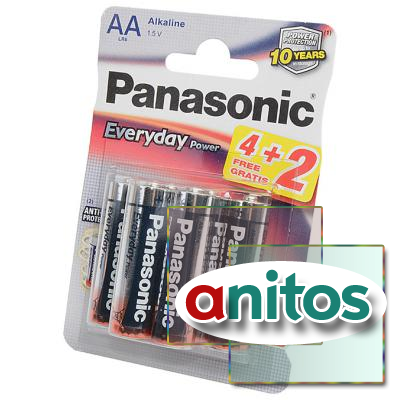 Батарейка пальчиковая АА Panasonic Everyday Power LR6EPS/6BP 4+2F LR6 4+2шт BL6