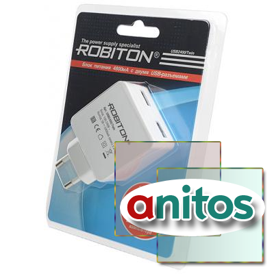 USB адаптер ROBITON USB2400/TWIN 4800мА с 2 USB выходами BL1