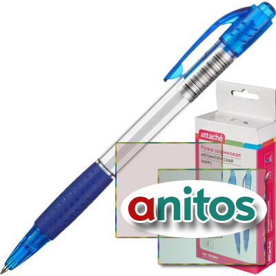 Ручка шариковая Attache Happy, прозрачн. корп, цвет чернил-синий