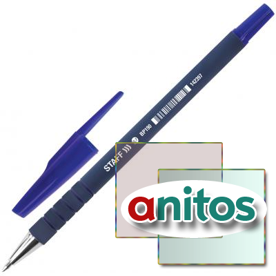 Ручка шариковая STAFF, СИНЯЯ, корпус прорезиненный синий, узел 0,7 мм, линия письма 0,35 мм, 142397