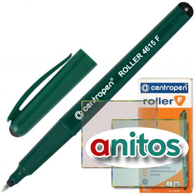 Ручка-роллер ЧЕРНАЯ CENTROPEN, трехгранная, корпус зеленый, узел 0,5 мм, линия письма 0,3 мм, 4615, 3 4615 0112