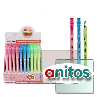 Шариковая ручка: детская; ароматизированная, цветной корпус /ассорти/ с  серебристым рисунком, прозрачный колпачок с клипом-мышонок; цвет чернил-синий, 0,5 mm. МС-4695