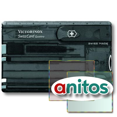 Швейцарская карточка VICTORINOX SwissCard Quattro, 13 функций, полупрозрачная чёрная