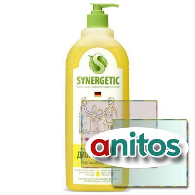 Средство для мытья посуды Synergetic Антибактериальное, Лимон 1л дозатор