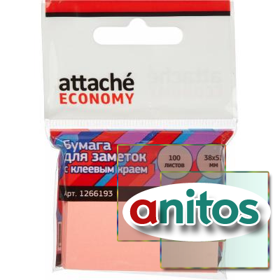 Стикеры Attache Economy с клеев.краем 38x51 мм,100 лист неоновый розовый