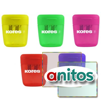 Точилка для карандашей Kores Deposito с контейнером, 2 отв, пластик,ассорти