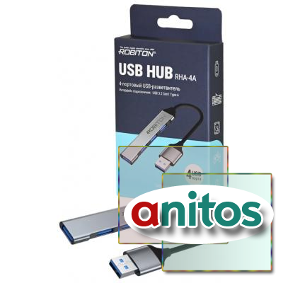 USB-������������ ROBITON RHA-4A ���-������� (���) 3*USB2.0/1*USB3.0 BL1