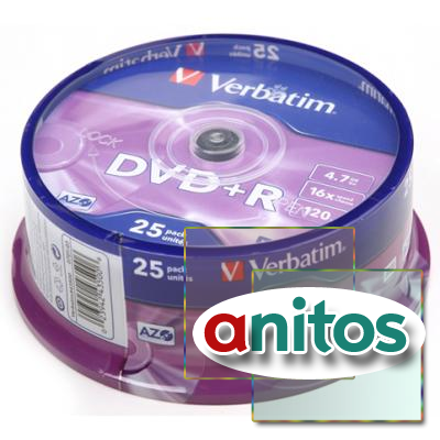 Компакт диск DVD записываемый Verbatim 43500 DVD+R CB/25 4.7GB