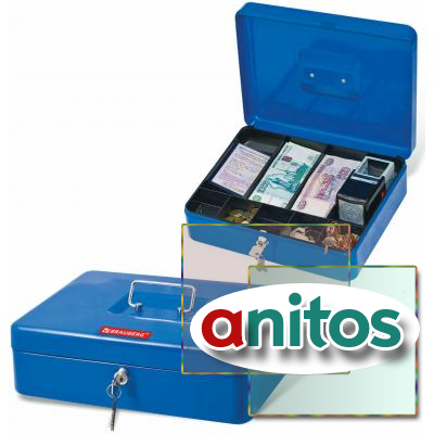 Ящик для денег, ценностей, документов, печатей, 90х240х300 мм, ключевой замок, синий, BRAUBERG, 290336