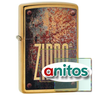 Зажигалка ZIPPO Rusty Plate с покрытием Brushed Brass, латунь/сталь, золотистая, 36x12x56 мм