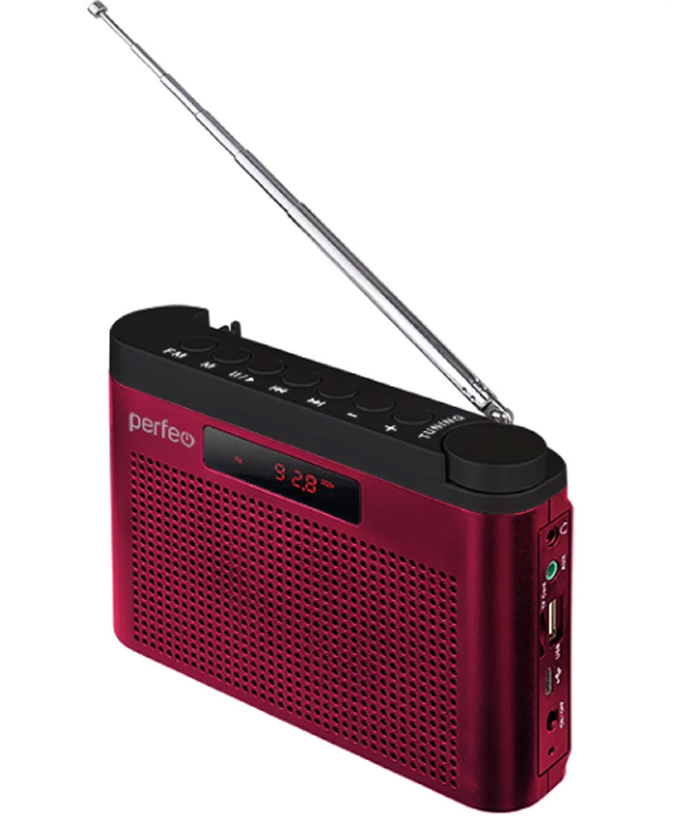 Perfeo ������������� �������� ����� FM+ 66-108���/ MP3/ ���������� �����,USB/ �������� (I70RED)