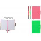 Ежедневник-блокнот: на кнопке, обложка-кожезаменитель, яркая цветная матовая обложка /зелёная, розовая/, внешняя сторона блока с цветным напылением, блок-1 офсет, клетка, 80 листов; 21*14 см.