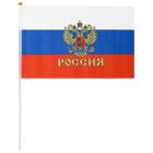 Флаг России с гербом 14х21см 12шт/уп пластик.флагшток искусств.шелк МС-3777