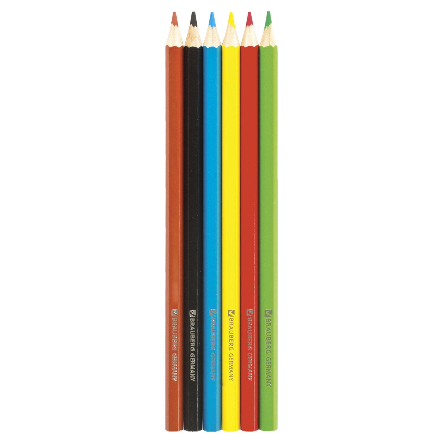 Цветные карандаши 6. БРАУБЕРГ карандаши 6 цвета. БРАУБЕРГ канцтовары карандаши. Карандаши цветные "BRAUBERG" 6 цветов (1/24) 180518. Цветные карандаши 6 цветов.