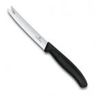 Нож Victorinox для сыра и колбасок, лезвие 11 см волнистое, черный